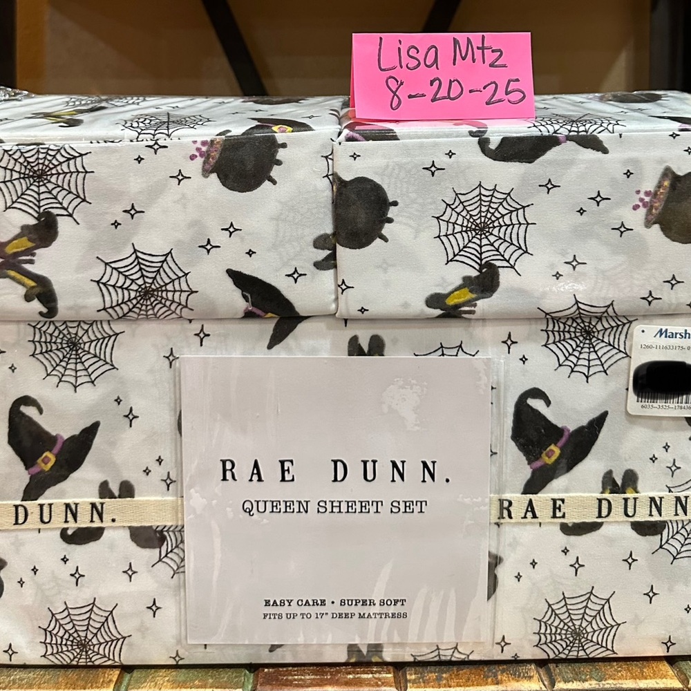 Rae Dunn White Queen Sheet Set with Witch Hat and Spider Web